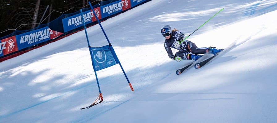 Ski racer wearing Icon Helmet