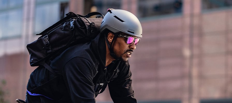 Cyclist wearing Smith Dispatch bike helmet