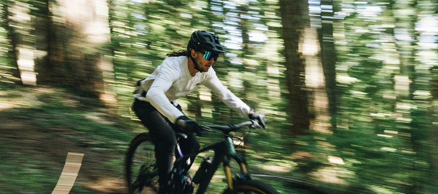 Mountain biker wearing Smith Forefront 2 Helmet and Wildcat sunglasses